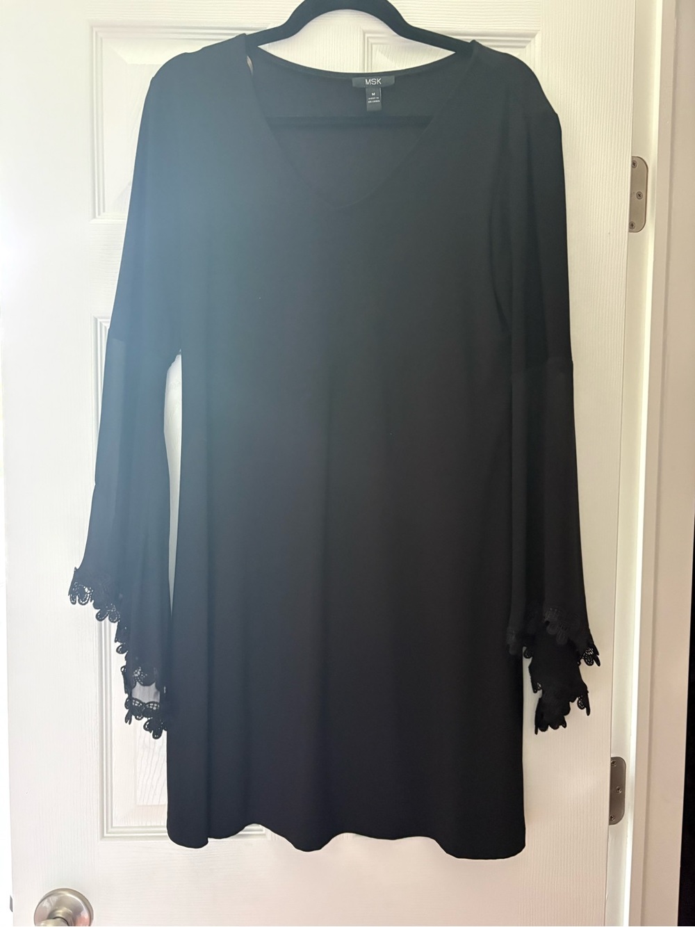 MSK Black Long Sleeve V-Neck Dress with Lace Cuffs